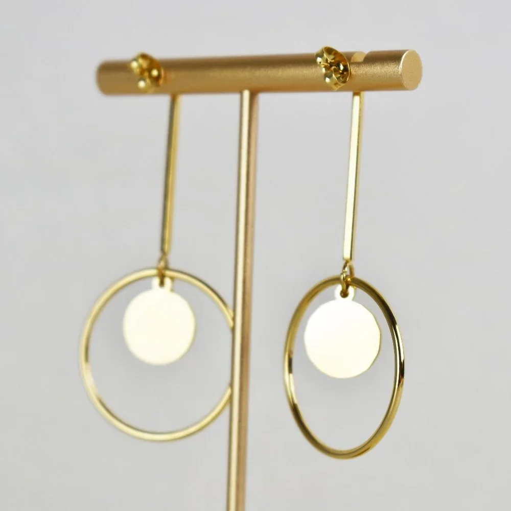 Accent dangle hoop earrings, large lightweight gold tone earrings